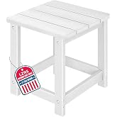 LZRS Patio Side Table, Heavy Duty HDPE Outdoor End Table with Wood Texture, Weatherproof Composite Table for Adirondack Chairs, Deck, Pool, Indoor/Outdoor, No Peeling or Cracking(White)