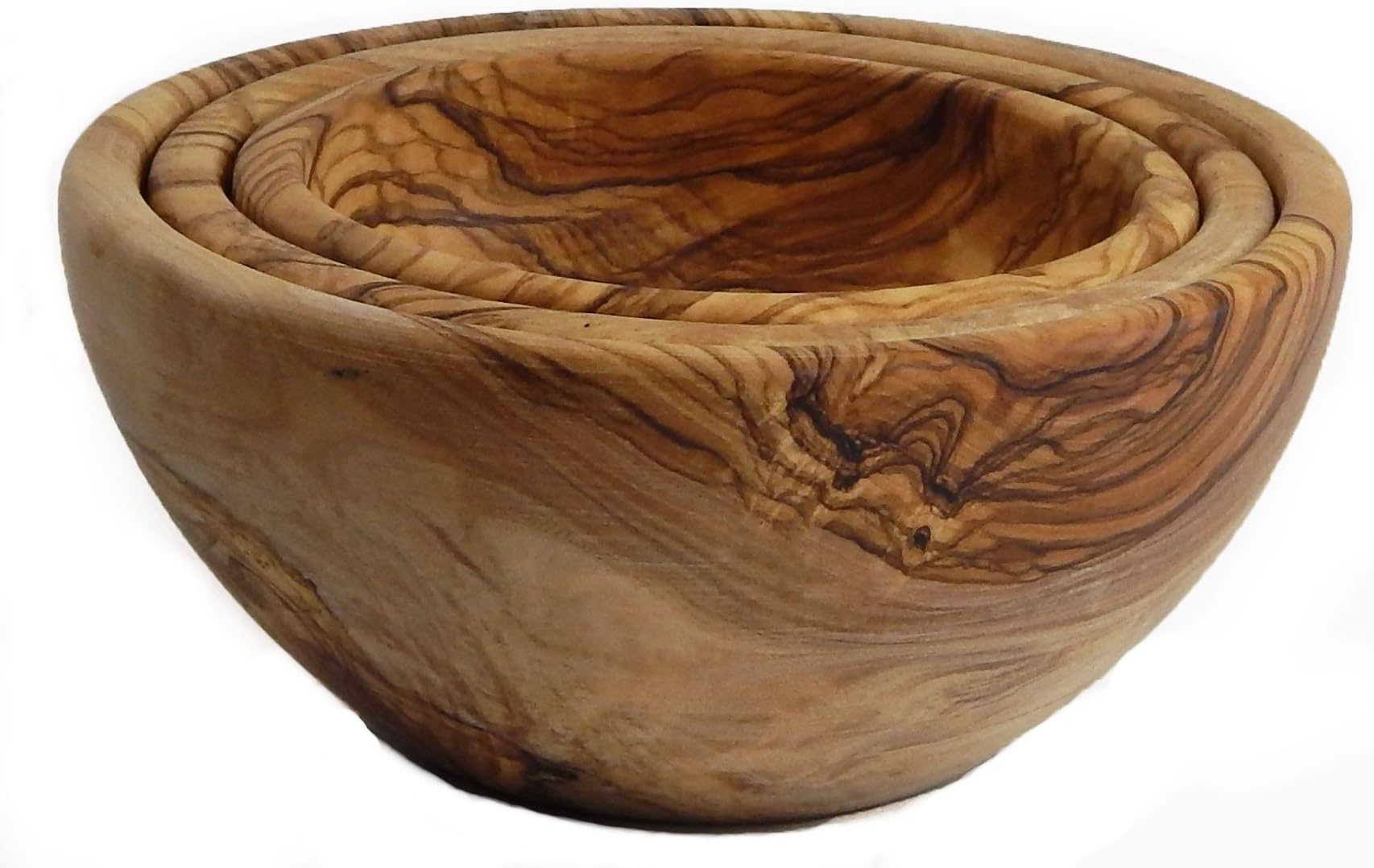 Le Souk Olivique Olive Wood Series of 3 Nesting Bowls, Medium, Natural