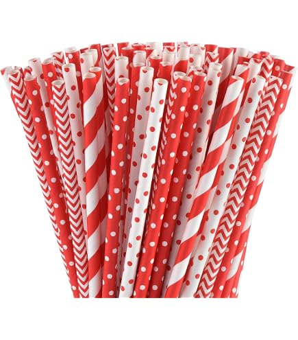 25 Red Chevron Paper Straws-7.75 Nches-Party