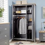 Home Source 3 Door Wardrobe, Oak Effect Top, Dark Grey, 5 Shelves view 4