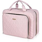BALULHG Travel Hanging Toiletry Bag for Women, Water-Resistant Cosmetic Organizer with 4 Compartments & 360° Swivel Hook, TSA-Approved Makeup Bag for Shampoo, Full Sized Container, Toiletries (Pink)