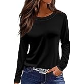OCCSIK Womens Fall Fashion Long Sleeve Tops Casual Round Neck Loose Fit Split Side Shirts