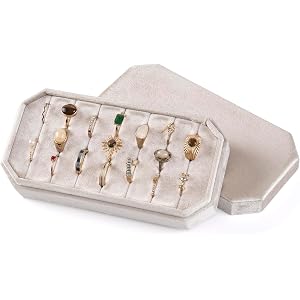 Losneg Velvet Ring Organizer Box, Hold 21 Rings Storage Case and Display Tray for Multiple Rings with Removable Lid, for Draw