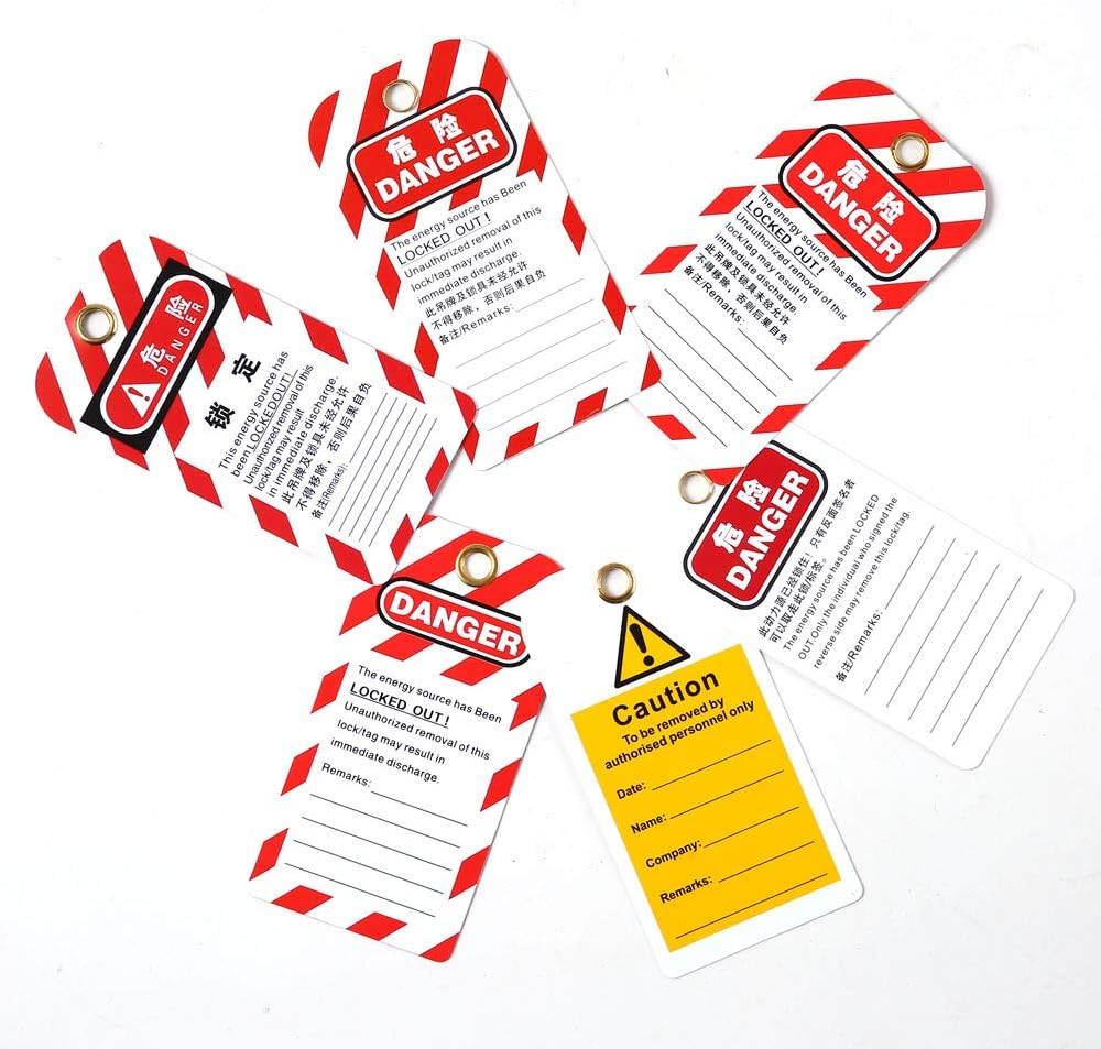 POFET 20PCS Lockout Tagout Tags - Nylon Plastic w/Zip Ties, 3#, 5.75 x 2.95 inches, 0.0197 inches thick