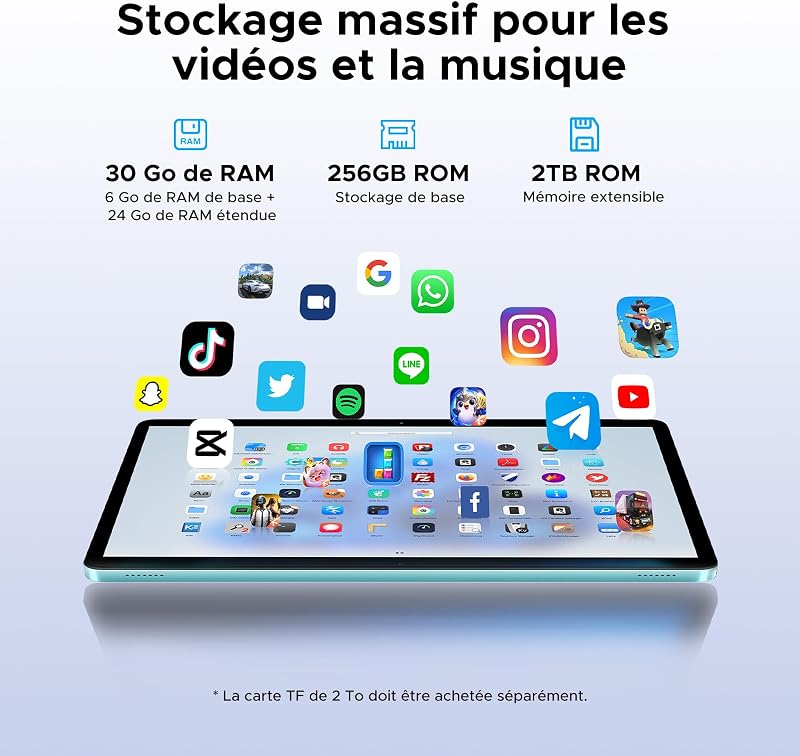 Tab G6 Android 16 Tablette 11 Pouces, 30Go+256Go(TF/2To), 4G LTE Tablette avec Carte Sim Batterie 8000mAh, Octa Core Unisoc T7250 Tablette Tactile Caméra 13MP+5MP, Bluetooth/Widevine L1/Face ID