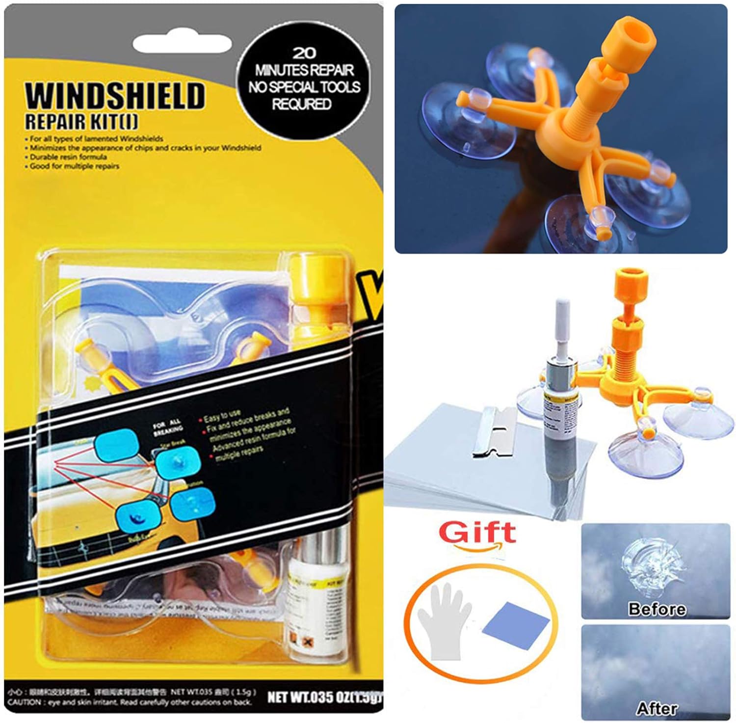 Amazon Cookie Bread フロントガラス リペアキット 傷 ひび割れ補修 小さな損傷飛び石 修復 日本語取説付き ウィンドウ用ツール 車 バイク