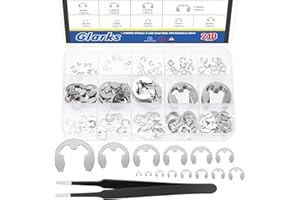 GLARKS 211pcs 304 Stainless Steel E-Clips Retaining Rings Assortment Set with Tweezers for Gears