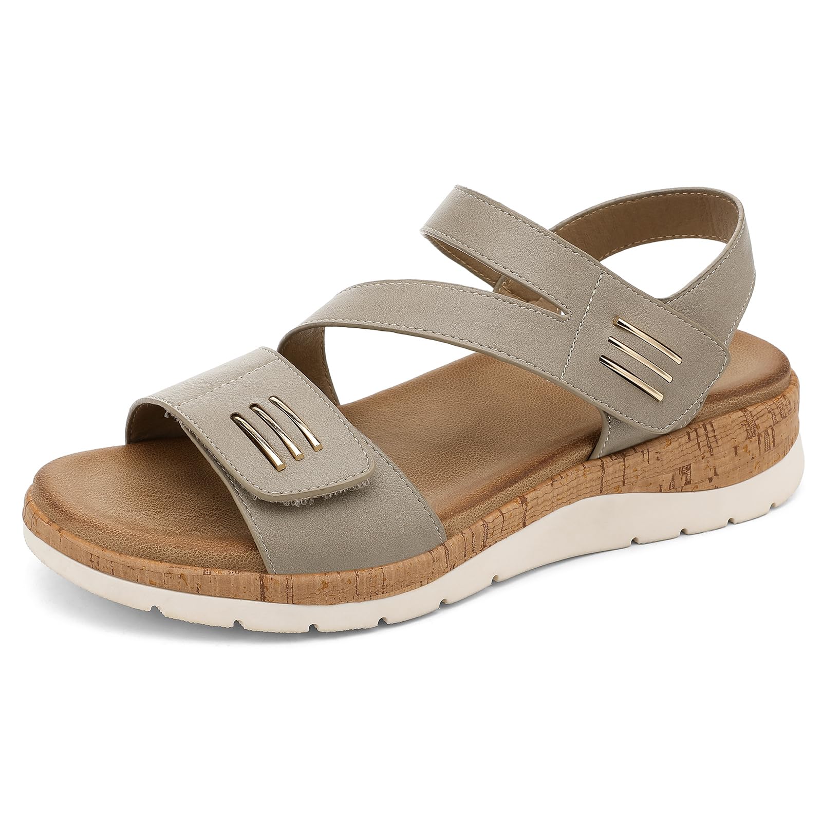 UBFEN Womens Flat Sandals Arch Support Open Toe Walking Comfy Casual Low Wedge Summer Shoes B Grey Size US 11 Image