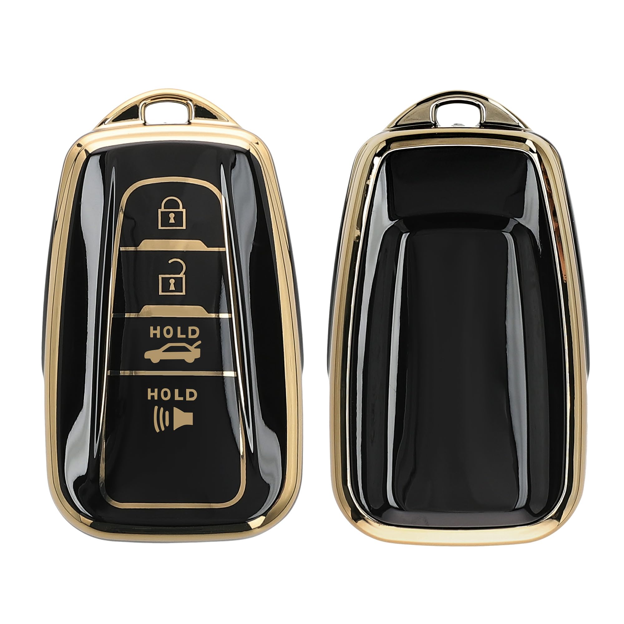 kwmobile Key Cover Compatible with Toyota 4-Button 2018-2024 RAV4 Avalon Camry C-HR Prius - Car Key Fob Case Protector - Black/Gold