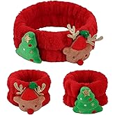 WHAVEL 3PCS Spa Headband and Wristbands Set, Christmas Face Wash Headband Wrist Bands for Washing Face Makeup Skincare Hair Band Skin Care Accessories Tools