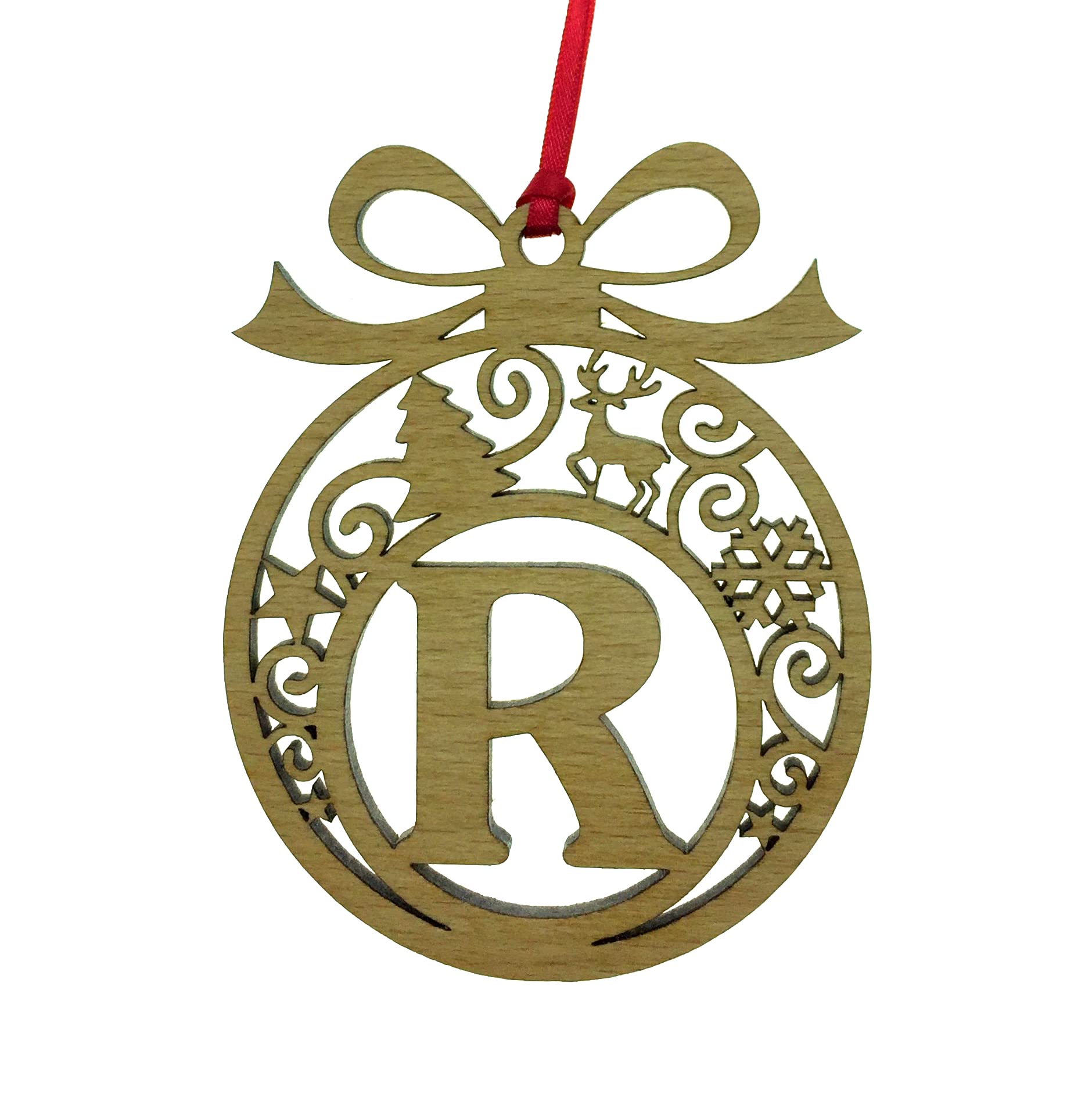 Personalised Christmas tree bauble decoration pendant ornament: Letter R — image 1