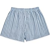 Cinvik Boxer Shorts Women Comfy Pj Boxer Cotton Organic Cute Blue Pinstripe Womens Boxers Lounge Pj Short Bottoms XS