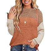MixShe Womens Sweaters Color Block 2025 Fall Fashion Crewneck Tunic Tops S-XXL
