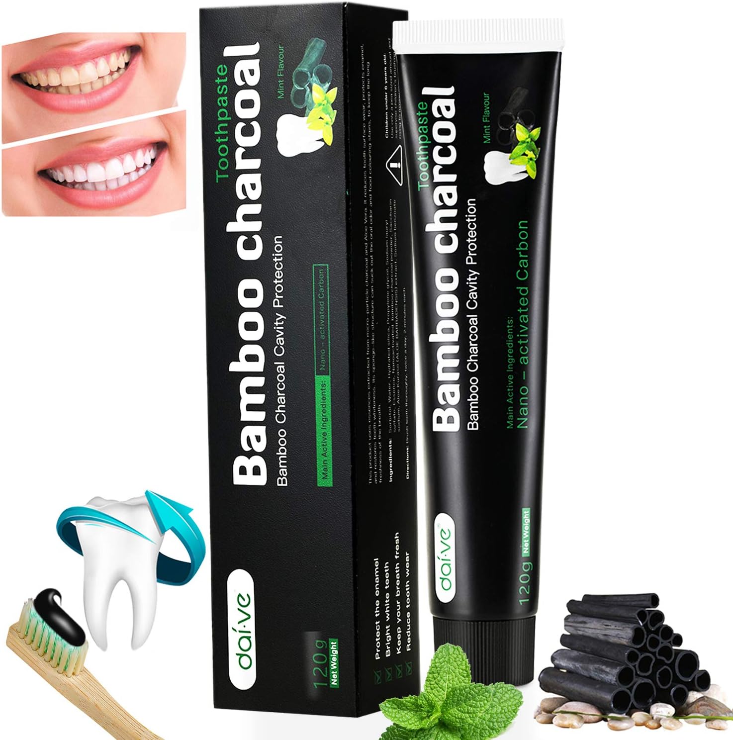 Aktivkohle Zahnpasta Schwarze Weiße Zähne Zahncreme Ohne Fluorid -Natürliche Zahnaufhellung Bamboo Charcoal Zahnpasta Toothpaste Whitening -Bleaching Bambus Kohle Zahnpasta Weisse Zähne 120g: Amazon.de: Drogerie & Körperpflege - Zahnpasta ohne Fluorid