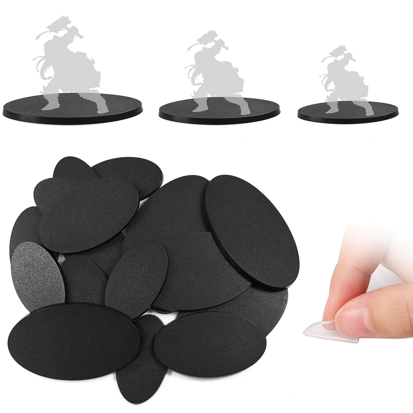 Evemodel 20Pcs Mixed Sizes Oval Model Base (60mm,75mm,90mm) Plastic Base for Sand Table War Games Table and Miniature Game with Mixed Base (Oval)