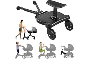 TeqHome Universal Stroller Board with Detachable Seat, 2-in-1 Buggy Board Sit and Stand Stroller Glider Board for Most Strollers, Stroller Standing Board Attachment Holds Children Up to 55 LBS, Black