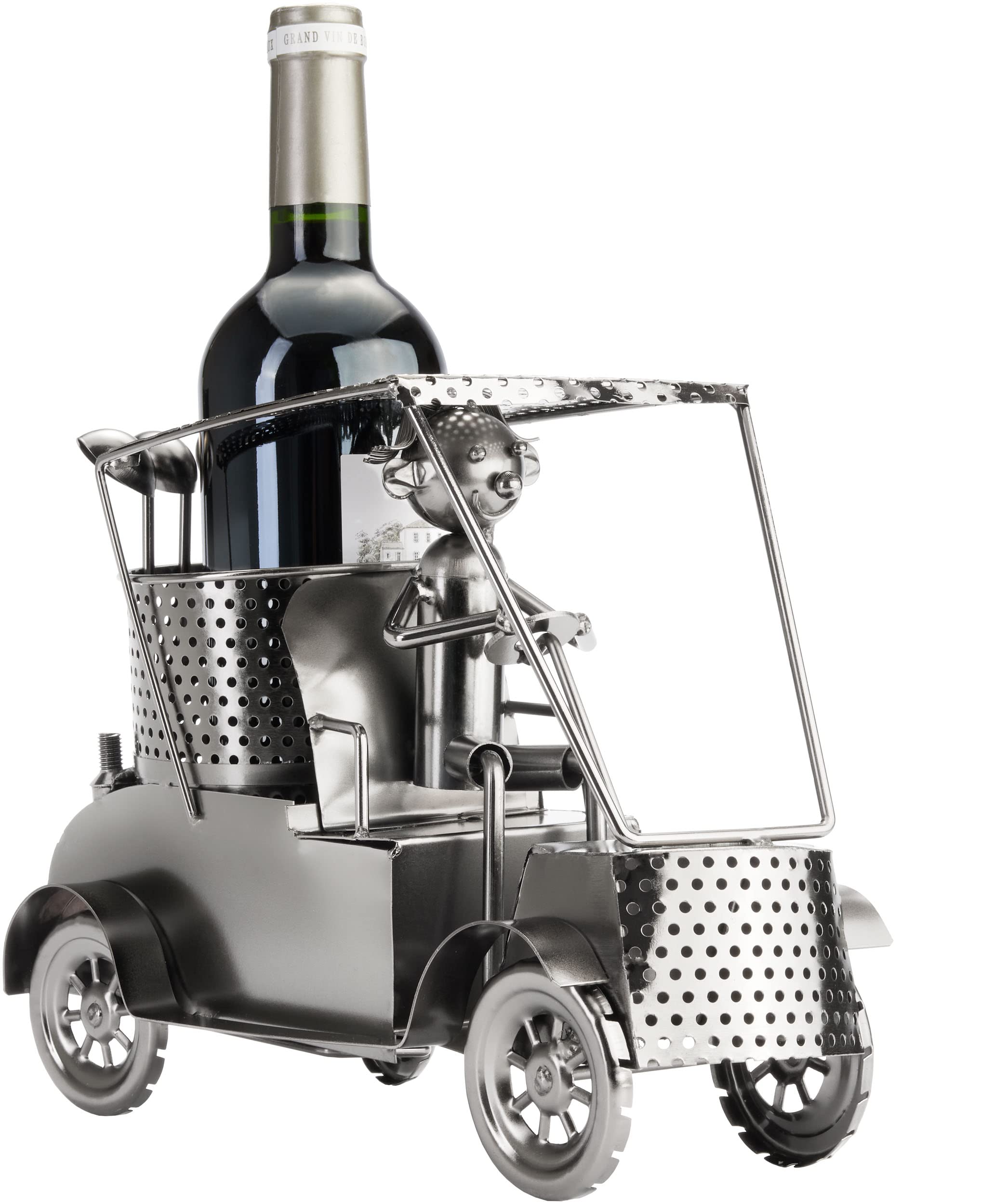 BRUBAKER Wine Bottle Holder Golfer in Golf Cart Metal Sculpture Gift