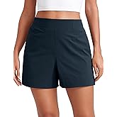 CRZ YOGA Stretch Womens Shorts Casual 4" Linerless High Waisted V Slit for Athletic Hiking Dress Golf with Pockets