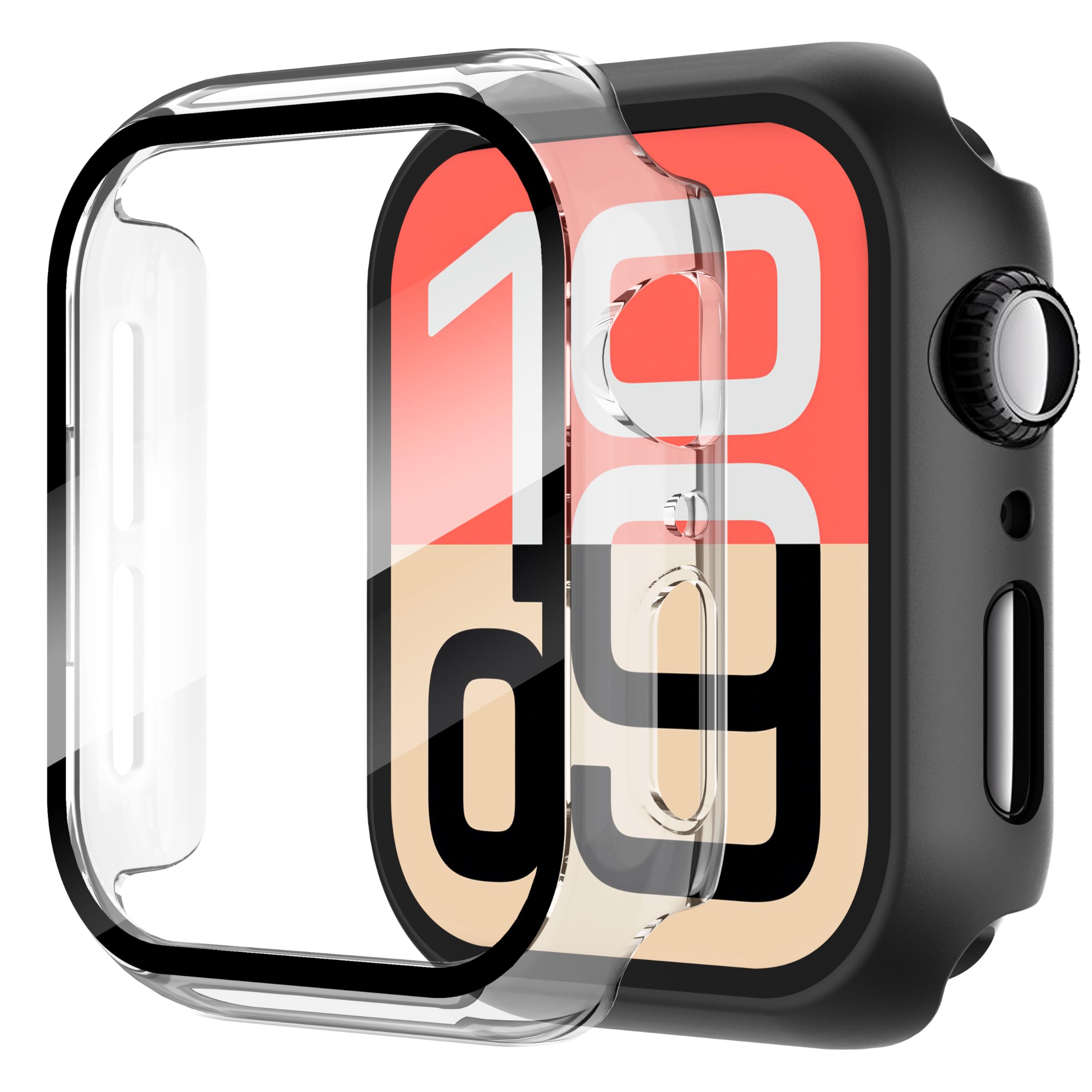 Diruite 2-Pack Screen Protector for Apple Watch SE 3/2/1 /Series 6 5 4 40mm Tempered Glass Case,All Around Hard Matte PC Protective Cover,Black&Transparent,40mm — image 1