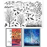 GLOBLELAND Bird Branch Silhouette Clear Stamps for Cards Making Birds Trees Clear Rubber Stamps Silicone Stamps for DIY Scrap