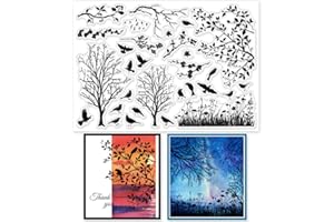 GLOBLELAND Bird Branch Silhouette Clear Stamps for Cards Making Birds Trees Clear Rubber Stamps Silicone Stamps for DIY Scrap