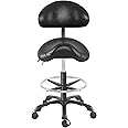 Coczeb Saddle Stool with Back Support Ergonomic Seat Hydraulic Adjustable with Footrest for Home Office Dental Tattoo Salon Shop Use