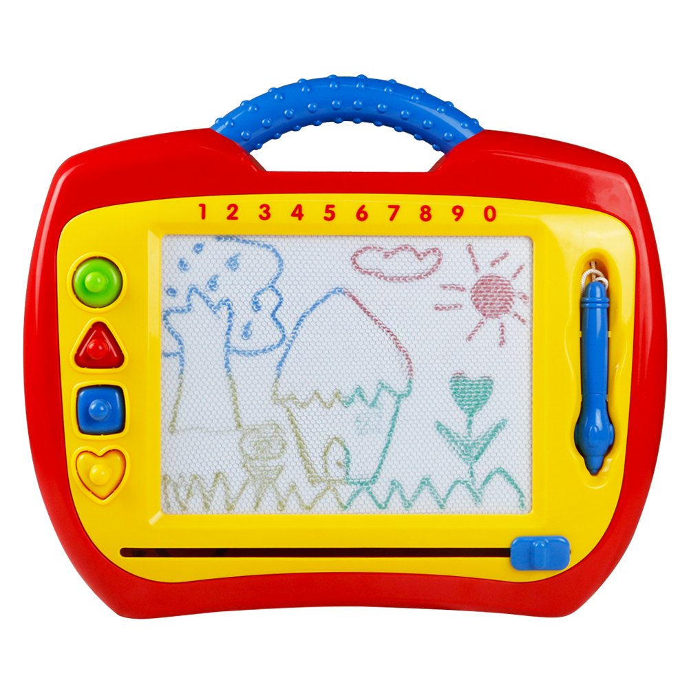 Magnetic Drawing Board Plastic Doodle Sketch Erasable Scribbler with Four Colorful Shape Stamps for Boys Girls Kids Children