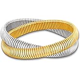 MOLOCH Snake Chain Bracelet for Women Silver Gold Plated Chunky Bangle Bracelet Set Flexible Double Wide Snake Stretch Bracelet Minimalist Handmade Jewelry Gift