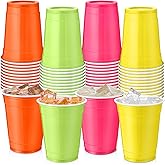 SiliFine 48 Pack 12 oz Plastic Cups Bulk Neon Disposable Plastic Drinking Cups in 4 Assorted Colors for Carnival Fiesta Matrimony Bachelorette Decorations Birthday Wedding Neon Party