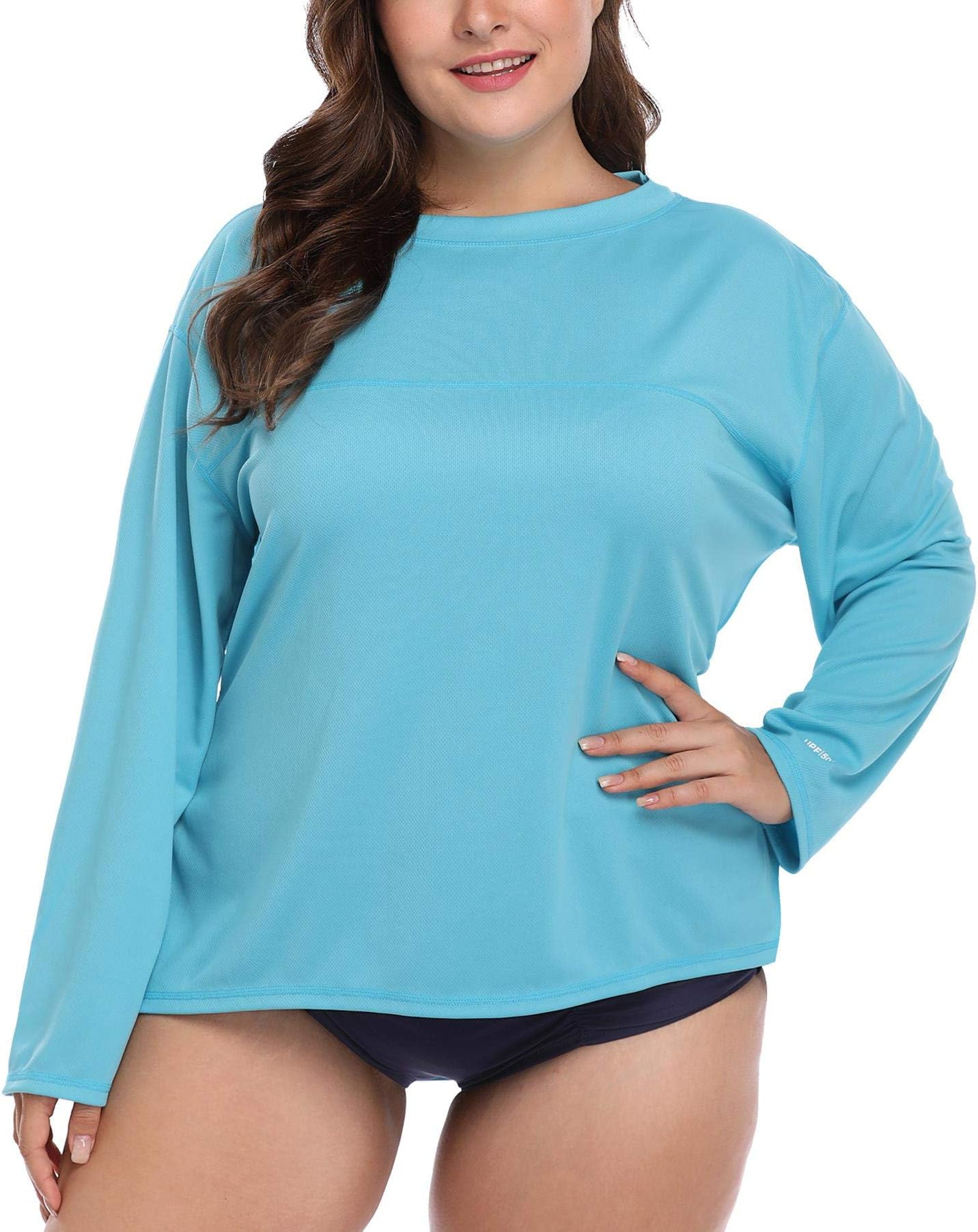 Anwell Women's Plus Size Rash Guard UPF 50+ Long Sleeve Swim Shirt Rashguard