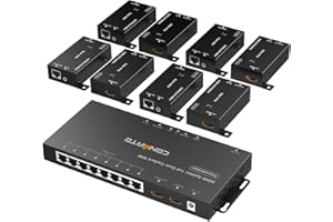CENMATE 1x8 HDMI Extender Splitter, 1080P@60Hz HDMI Over Ethernet, Up to 165 FT Transmission Over CAT5e/6/7, 8 Channel Transmission with 1 HDMI Loop Out, Supports IR Control, 3D, HDCP, EDID, POC