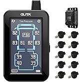 GUTA Tire Pressure Monitoring System, Trailer TPMS with Color Touchscreen Display & 10 Flow Thru Sensor, 6 Alert Modes, Signa