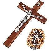 HexiangStore Crucifix Wall Cross, Handmade Catholic Crosses with Wooden Rosary, Wood Crucifix for Wall, Jesus Christian Wall Hanging Cross Gift for Famliy-6 Inch