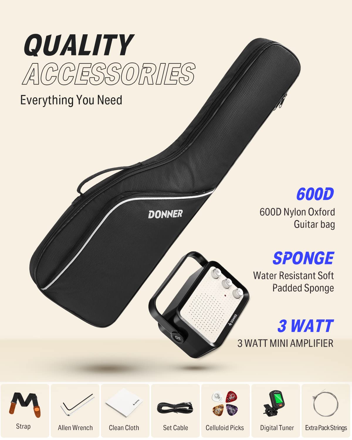 Donner 30 Inch Electric Guitar Beginner Kit for Kids TL Style Mini TC Electric Guitar Junior Starter Package Black with Amp,600D Bag, Tuner, Picks, Cable, Strap and Extra Strings, DTJ-100B