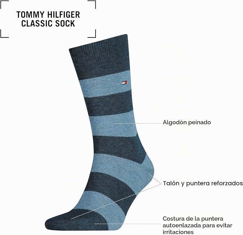 Meias clássicas tommy hilfiger, azuis/pretas, 43-46 (pacote com 6) para homens