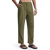 Libin Men's Linen Pants Elastic Waist Lightweight Casual Pants Comfy Summer Beach Travel Lounge Trousers with Pockets
