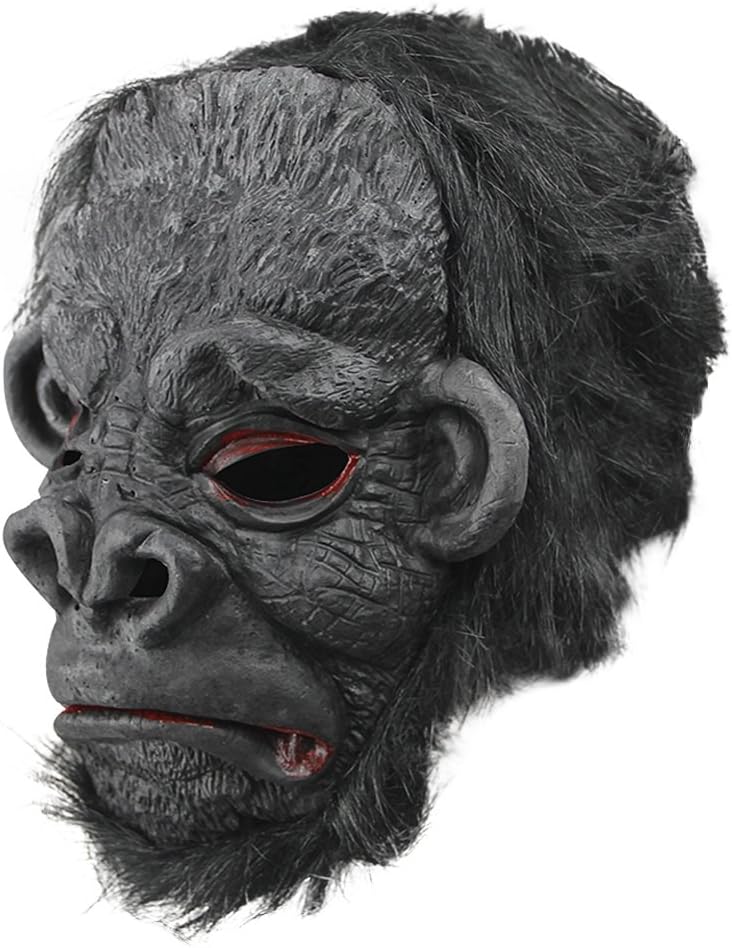 Moonlove Halloween Scary Horror Chimp Mask Latex Ape Monkey Animal Full Head Mask With Hair for Adults Cosplay Costume Fancy Dress Mask With Teeth - Image 4