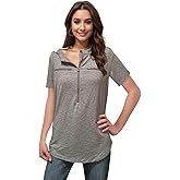 Youdiao Chemo Port Shirts for Women Short Sleeve Post-Surgery Recovery with 2 Side Snaps Dual Zipper Dialysis Cancer Clothing