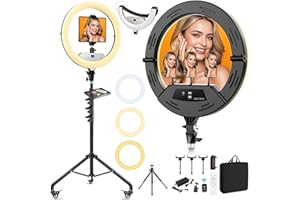 Auriani 22" Large Ring Light with Stand, Upgraded Foldable LED Big Ringlight with 75" Tripod & Mini Tripod Wheel Tray for Live Tattoo Makeup Video Recording Barber Photography