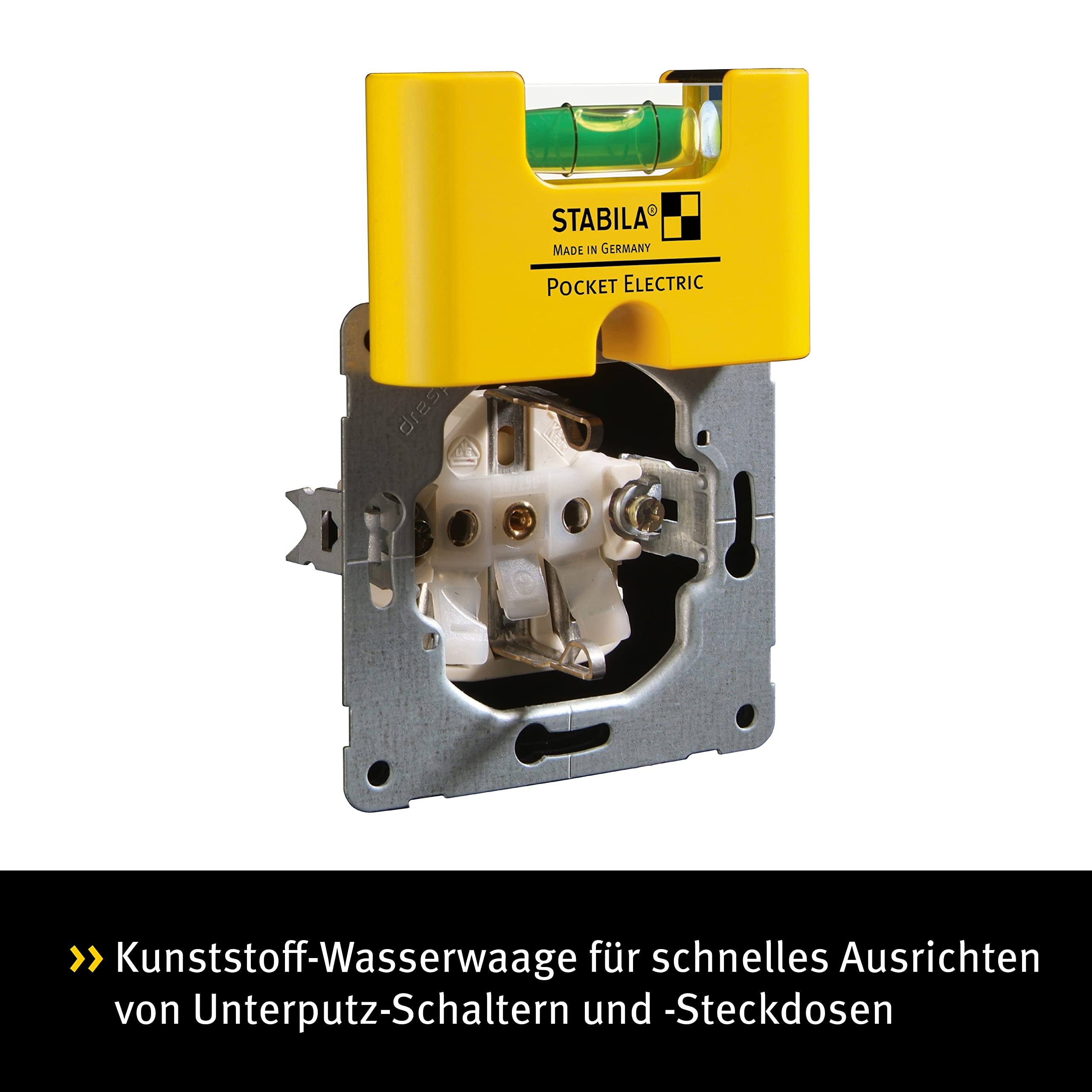 STABILA Mini-Wasserwaage Pocket Electric, 7 cm, starker Seltenerd-Magnet, 1 Horizontal-Libelle, Made in Germany, Gelb 2
