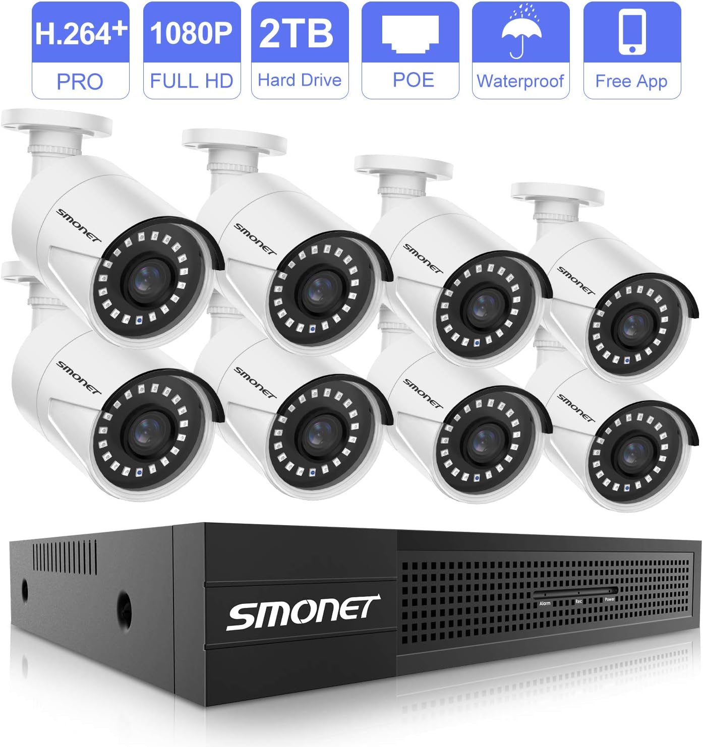 POE CCTV Camera System, 1080P 8Channel H.264+ NVR Security