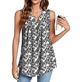 SUNNEGOO Womens Summer Tank Tops Sleeveless Cute Loose Fit Dressy Casual Flowy Blouses Printed Pleated Shirt Trendy Tunic
