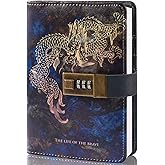 CAGIE Diary With Lock A6 Small Locking Diary Locking Journal for Adults PU Leather Binder 6 Rings Refill,Dragon,6.9in x 4in