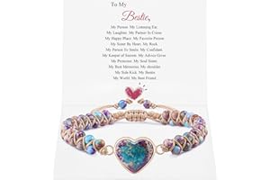 BABORI Jasper Heart Bracelet Adjustable Imperial Stone Beaded Braided Handmade Bracelet for Women Birthday Anniversary Mothers Day Christmas Graduation Jewelry Gifts for Her Mother Daughter