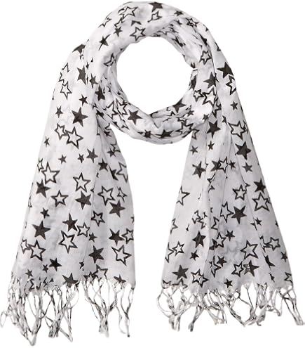 Cotton Scarf with Stars - Black OSFM at Amazon Women's Clothing store