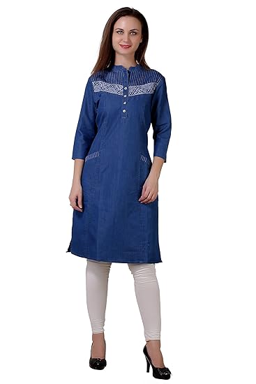 Blue Denim Embroidered Kurtis 