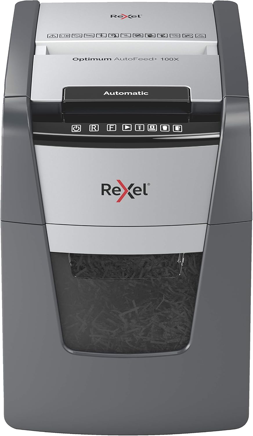 Rexel Optimum Auto Feed+ 100 Sheet Automatic Cross Cut Paper Shredder, P-4 Security, Home/Home Office, 34 Litre Removable Bin