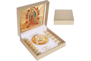 FUNPAR Arras Para Boda Catolica with Virgen De Guadalupe Gift Box, Mexican Wedding Arras Coins Catholic(Gold)