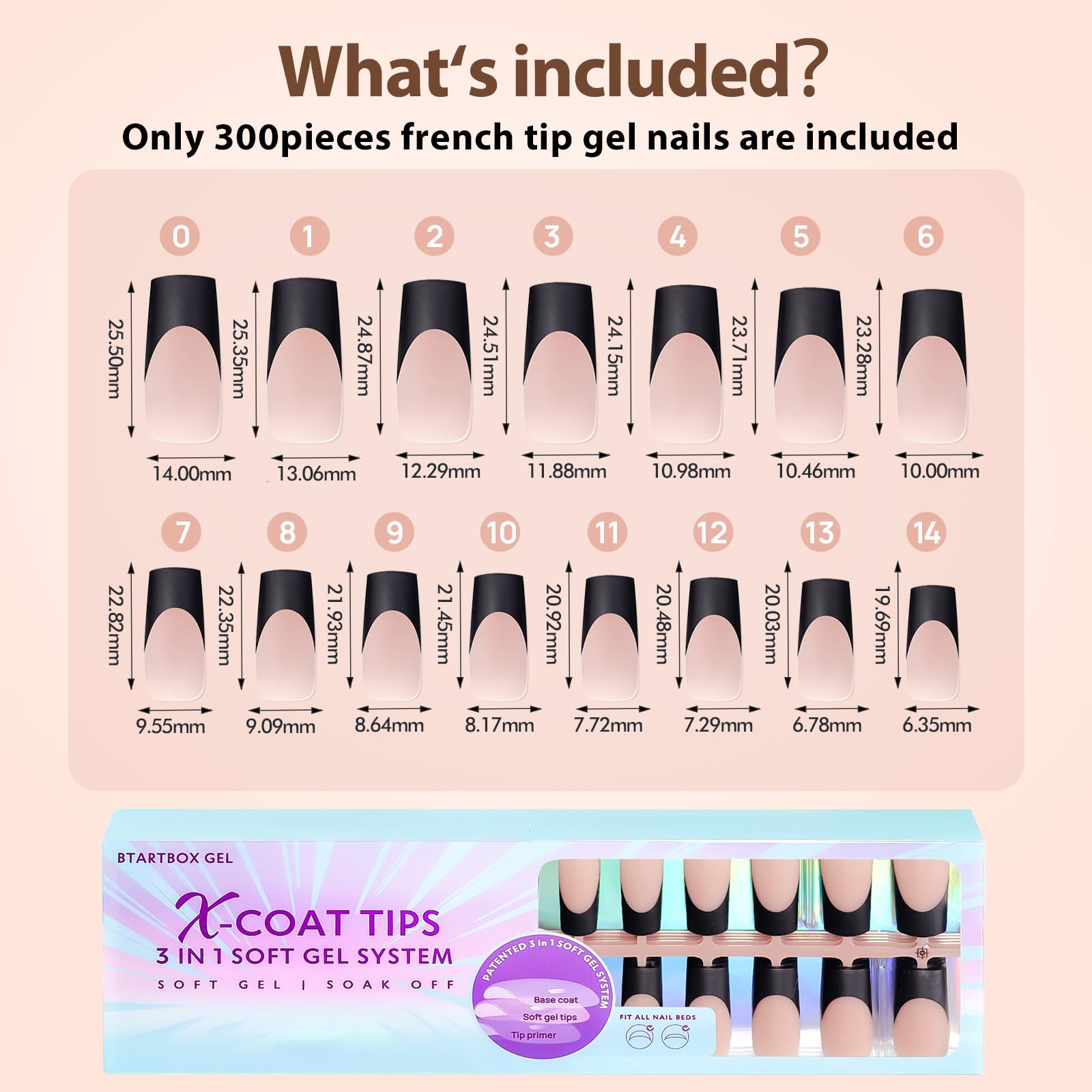 btartboxnails XCOATTIPS Black French Tip Nails, 300pcs Black French Tip Press on Nails, Long Square Black French XCOATTIPS for DIY Nail Art - Image 6