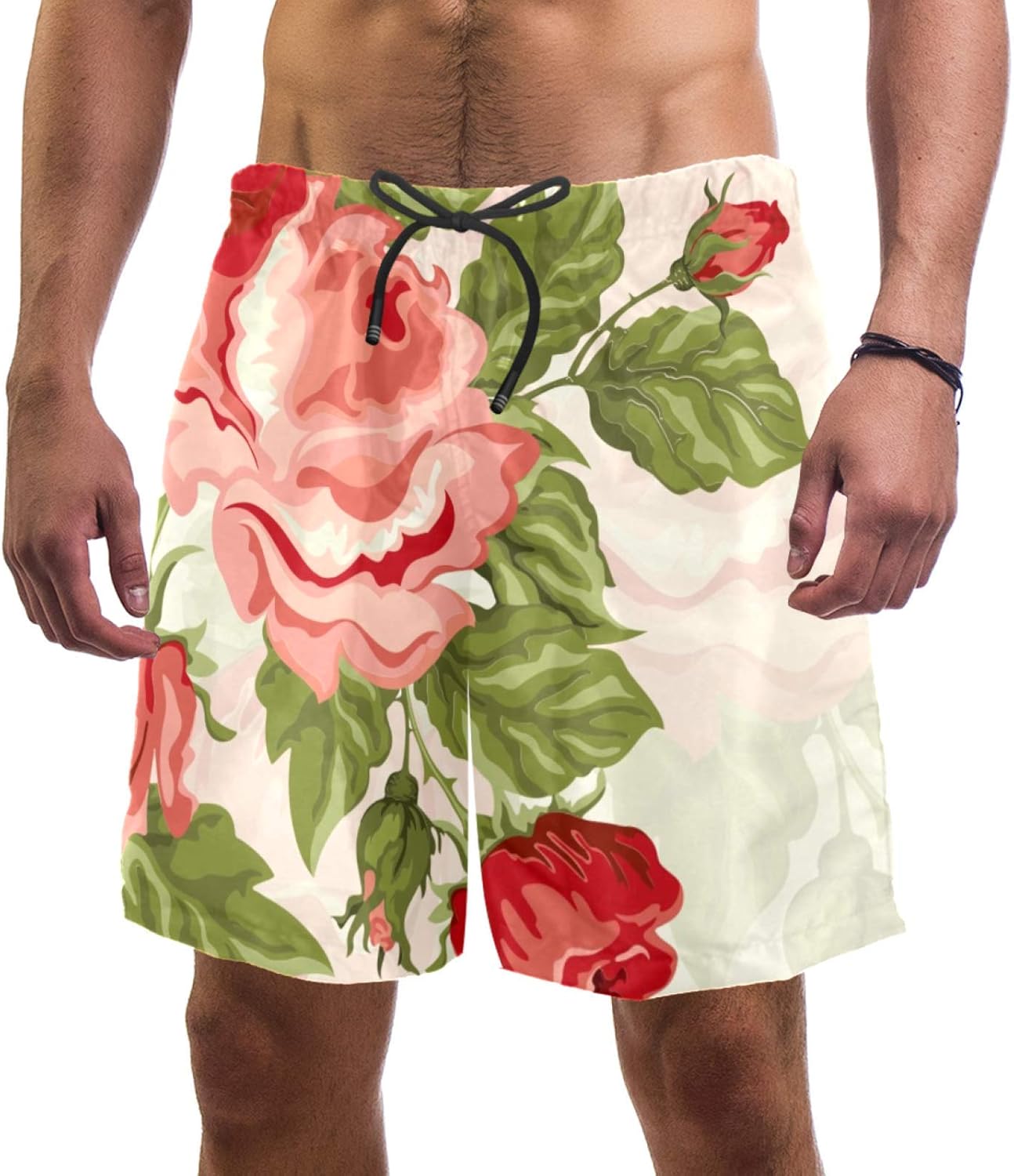 nakw88 Elegant Floral Flower Swim Shorts for Men Swim Trunks Men’s